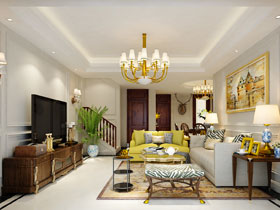 光明瀾灣九里128平簡歐客廳裝修設(shè)計效果