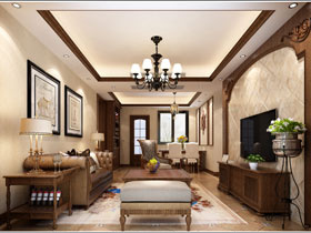 華發(fā)國(guó)賓壹號(hào)98平美式風(fēng)格客廳設(shè)計(jì)效果
