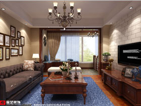 海華東盟公館130平美式客廳裝修設計效果